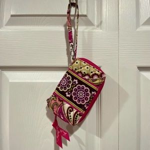 VERA BRADLEY Foldable Zip Around Wristlet Wallet Pink Very Berry Paisley Pattern